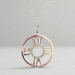 Elegant 925 Silver Roman Numeral Pendant Necklace With Cubic Zirconia’s